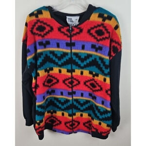 Vintage Breeze 80's Polar Fleece Aztec Zip Front Sweater One Size fleece Western
